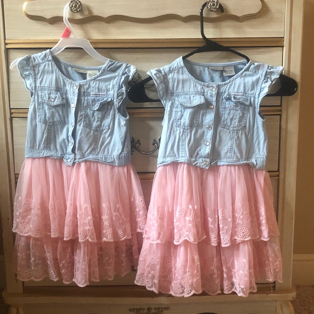 Girls Calvin Klein denim/lace dresses